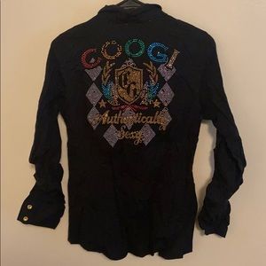 coogi black studded button up shirt size Large